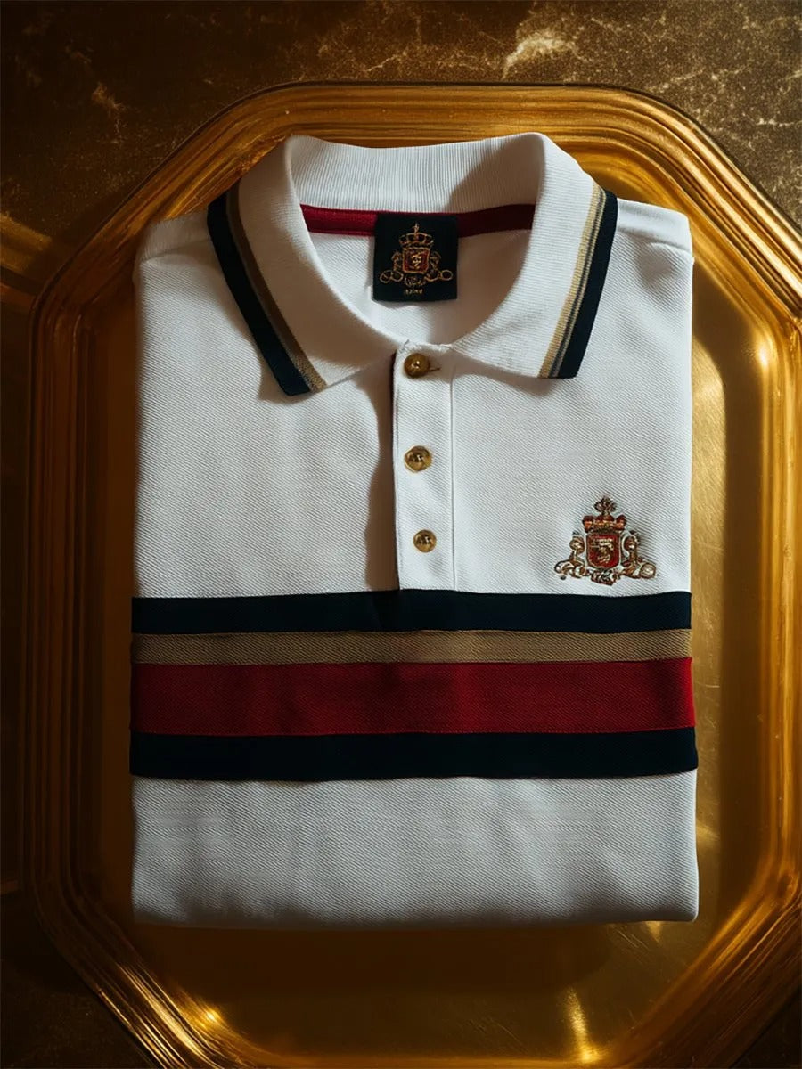 Luxury White Men’s Polo Shirt – Premium Cotton Classic Fit with Embroidered Crest