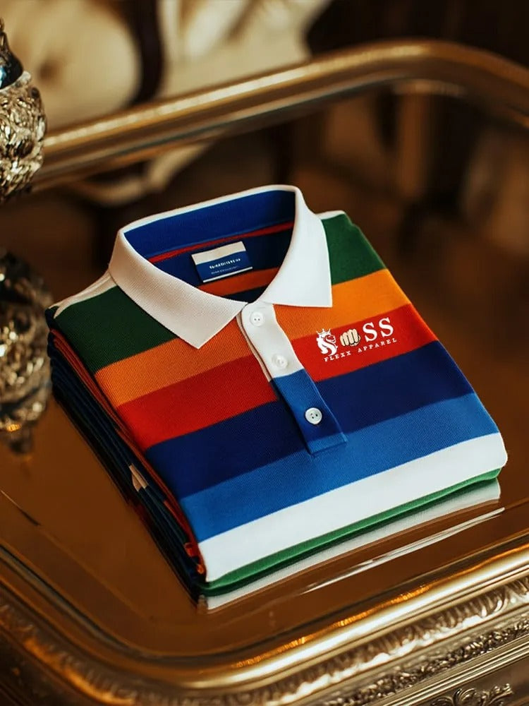 Premium Multicolor Striped Men’s Polo Shirt – Classic Fit Cotton Casual Wear