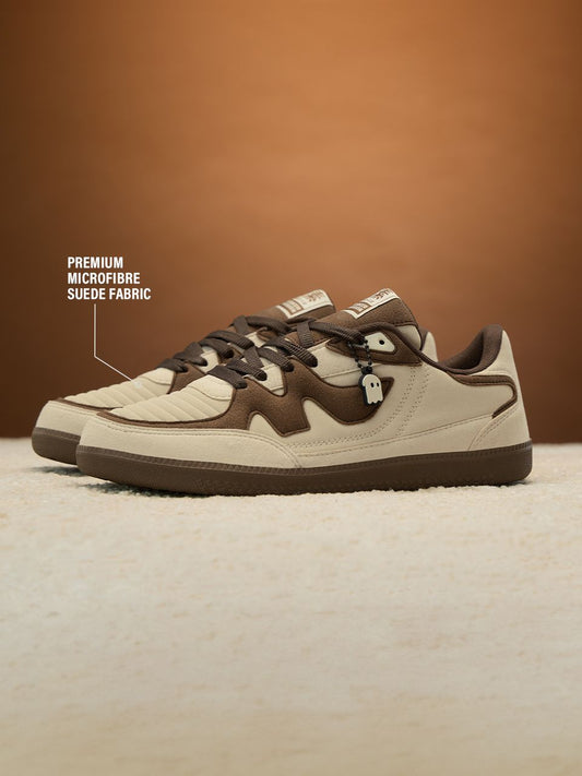 Unisex Low-Top Streetwear Sneakers – Cream & Brown Casual Lace-Up Shoes