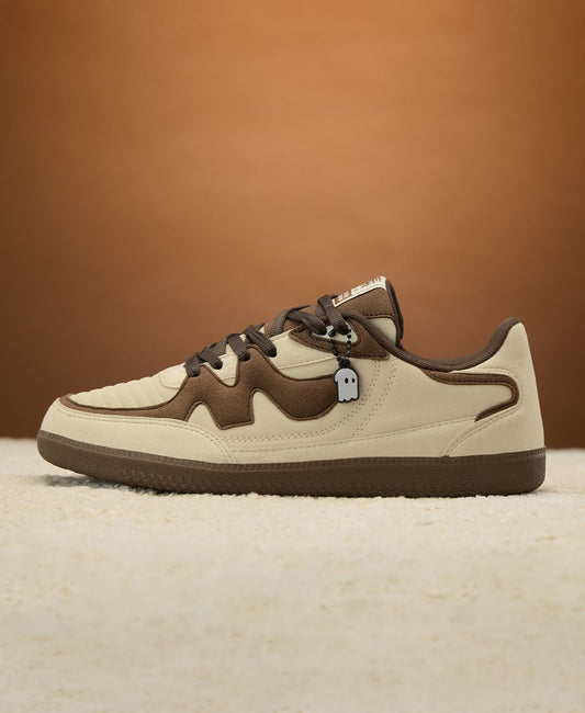 Unisex Low-Top Streetwear Sneakers – Cream & Brown Casual Lace-Up Shoes