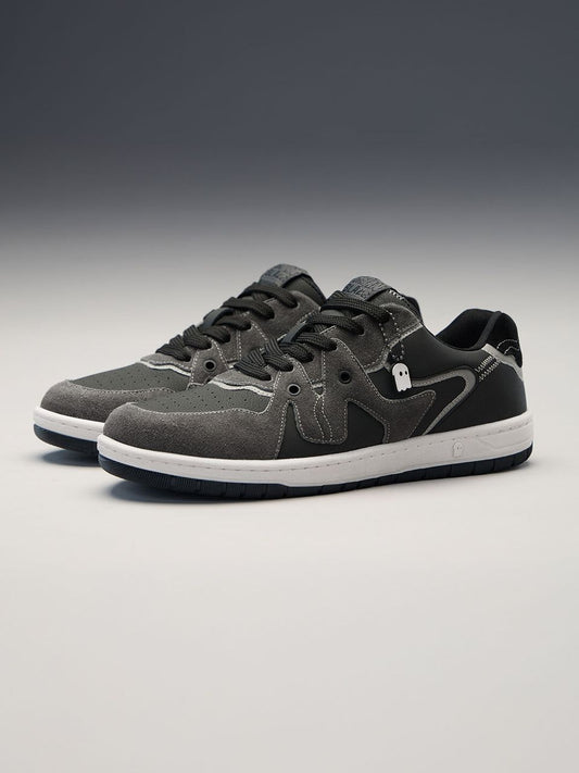 Unisex Low-Top Streetwear Sneakers – Black & Grey Casual Lace-Up Shoes
