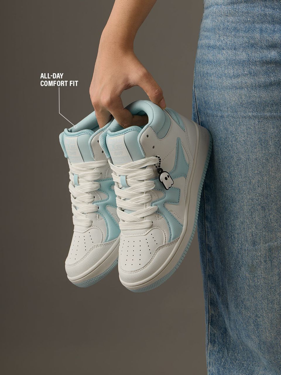 Unisex High-Top Streetwear Sneakers – White & Light Blue Casual Lace-Up Shoes
