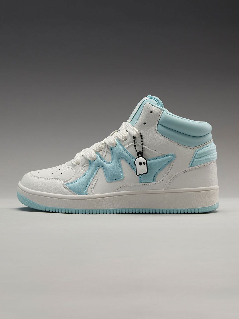 Unisex High-Top Streetwear Sneakers – White & Light Blue Casual Lace-Up Shoes