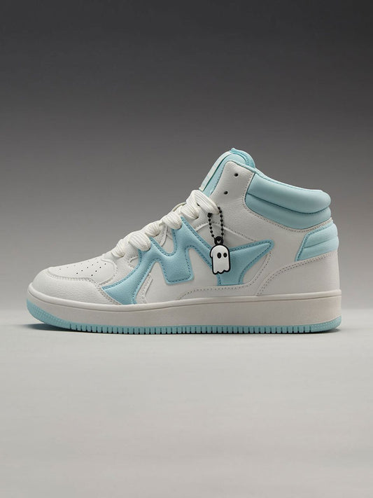 Unisex High-Top Streetwear Sneakers – White & Light Blue Casual Lace-Up Shoes