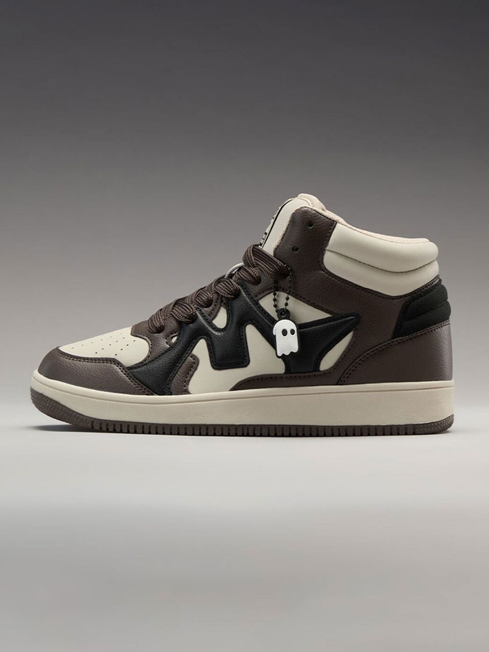 Unisex High-Top Streetwear Sneakers – Brown, Black & Cream Casual Lace-Up Shoes