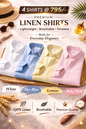 Enchi Premium 100% Linen Shirt Combo – 4 Shirts @ 795 | White, Sky Blue, Lemon & Baby Pink Breathable Summer Shirts for Men (XS–6XL)