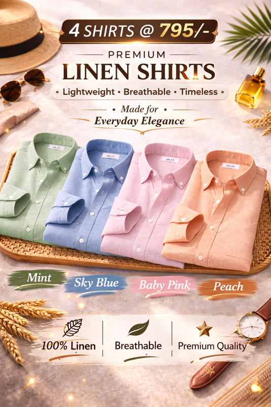 Enchi Premium 100% Linen Shirt Combo – 4 Shirts @ 795 | Breathable Summer Casual Shirts for Men (XS–6XL)