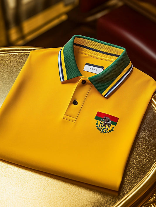 Luxury Yellow Men’s Polo Shirt – Premium Cotton Classic Fit with Green Contrast Collar