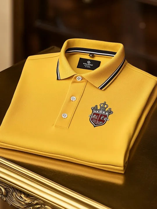 Luxury Yellow Men’s Polo Shirt – Premium Cotton Classic Fit with Embroidered Crest