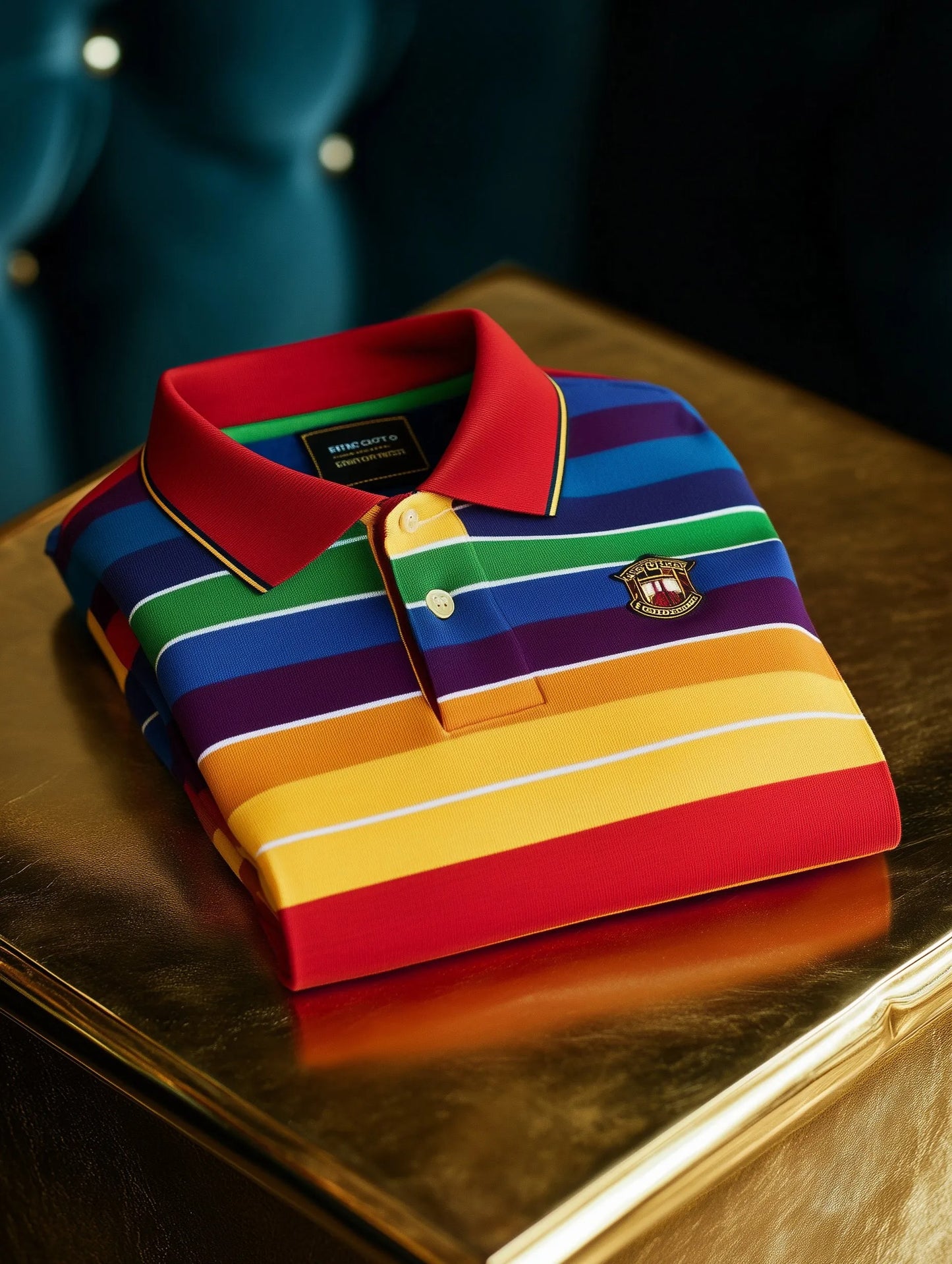 Luxury Multicolor Striped Men’s Polo Shirt – Premium Cotton Classic Fit with Crest Logo