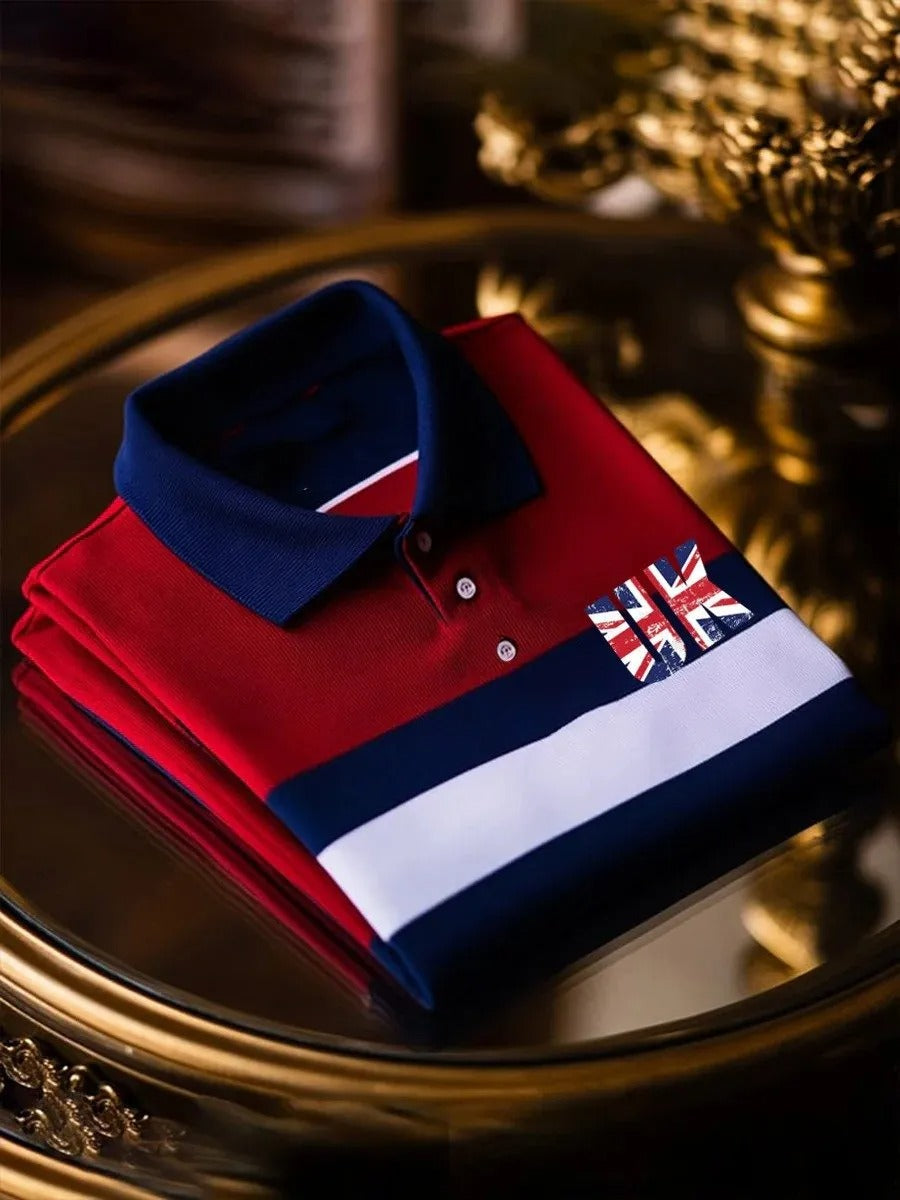 Luxury Red Men’s Polo Shirt – Premium Cotton Classic Fit with Flag Emblem