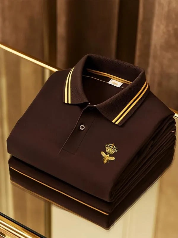 Luxury Black Men’s Polo Shirt – Premium Cotton Classic Fit with Gold Detail