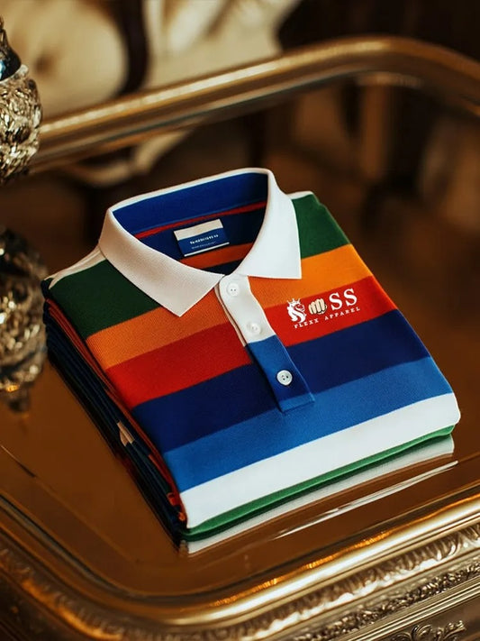 Premium Multicolor Striped Men’s Polo Shirt – Classic Fit Cotton Casual Wear